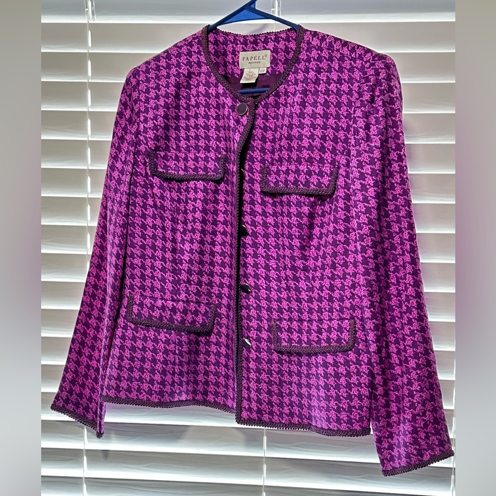 Adrianna Papell Purple Houndstooth Silk Skirtsuit (12P)